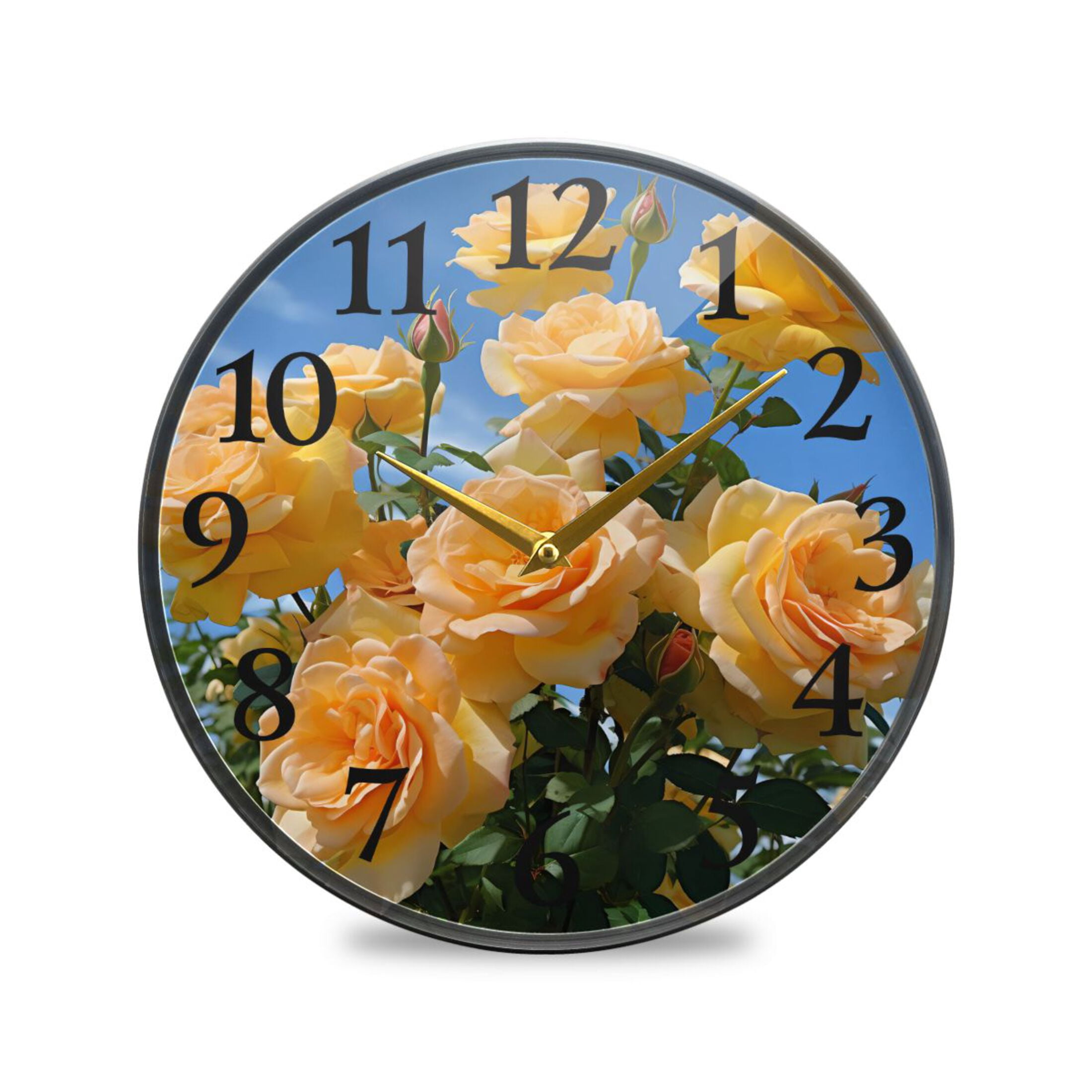 Rose Flowers Wall Clocks Battery Operated 9.5 Inch Round Clock Acrylic ...