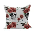 thumbnail image 1 of Rose Fluffy Throw Pillow Cushion Cover, Watercolor Art Style Skull with Red Roses and Buds Gothic Halloween Pattern, Decorative Square Pillow Case, 26" x 26", Vermilion Black Green, by Ambesonne, 1 of 5