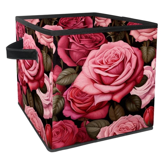 Rose Foldable Cube Organizer with Handle, 10.8"x10.5"x10.6", Large Capacity Storage Cubes, Storage Bin, Storage Containers