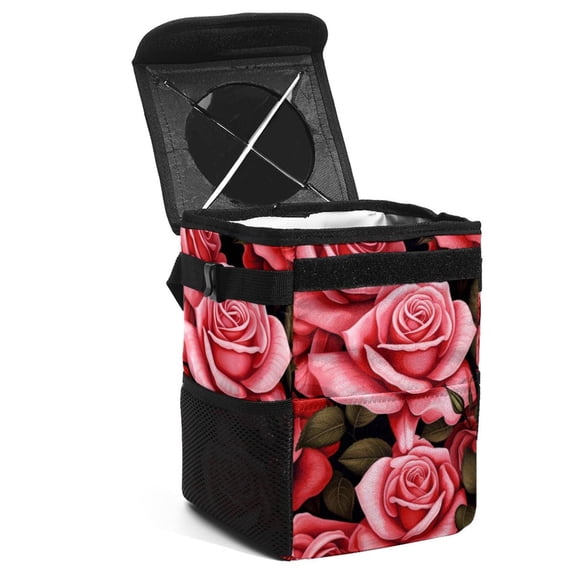 Rose Foldable, with Lid, Leak-proof, Hanging Car Trash Can Garbage Can Container for Automobile, Trash Can for Car Organizer and Storage Bag