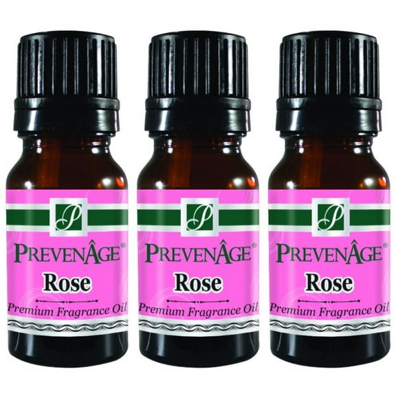 Rose Fragrance Oil Pack of 3 Aromatic Premium Grade Scented Perfume Oil 10 mL / .33 Oz by Prevenage - Set of 3