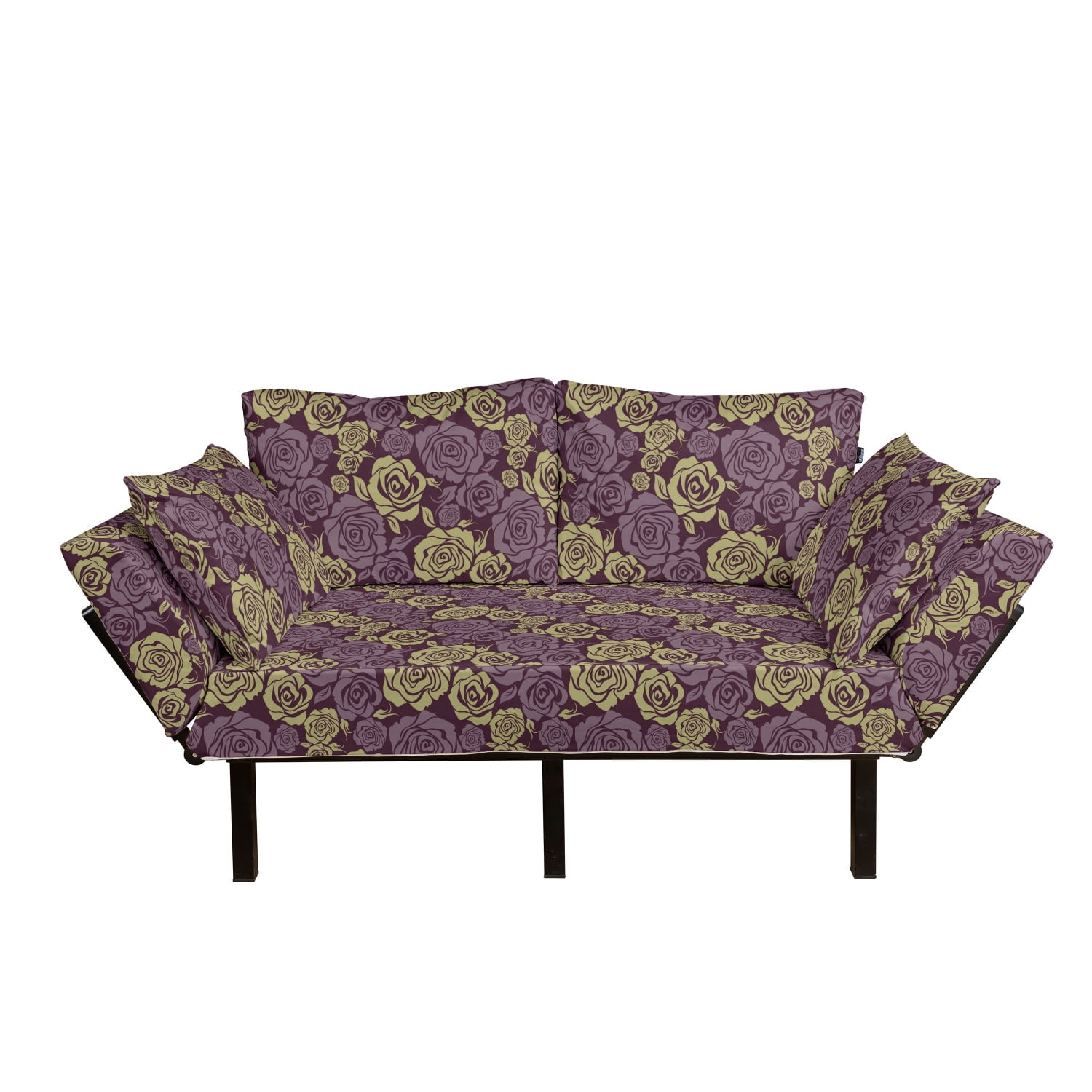 Rose Futon Couch, Old Fashioned Inspirations Flowers Damask Delicate