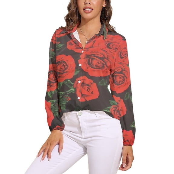 Rose Garden Printed Long Sleeve Blouse Woman Streetwear Casual Shirts Summer Oversize Woman Streetwear Clothing Birthday Present