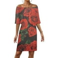 thumbnail image 1 of Rose Garden Printed Women's Off The Shoulder Ruffles Summer Wedding Guest Loose Casual Party Beach Dress, 1 of 9