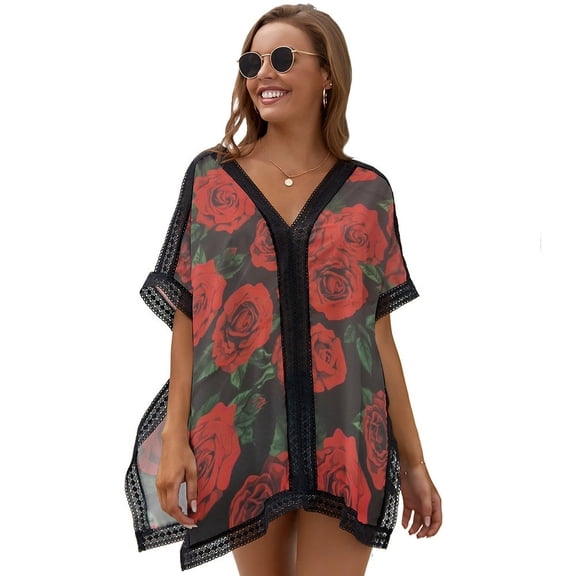 Rose Garden Printed Women's Swimsuit Coverup Summer Beach Cover Up Bathing Suit Dress