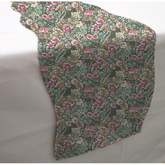 Rose Garden Table Runner by Penny's Needful Things (3 Feet Long - SCALLOPED) (Green)