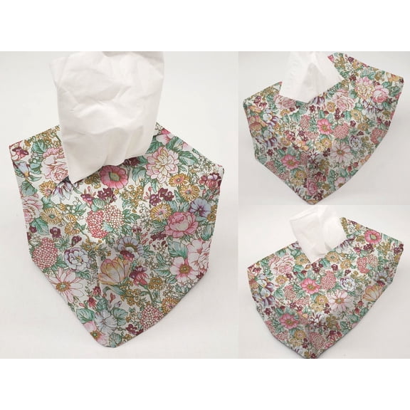 Rose Garden Tissue Box Cover by Penny's Needful Things (Cube) (Cream)