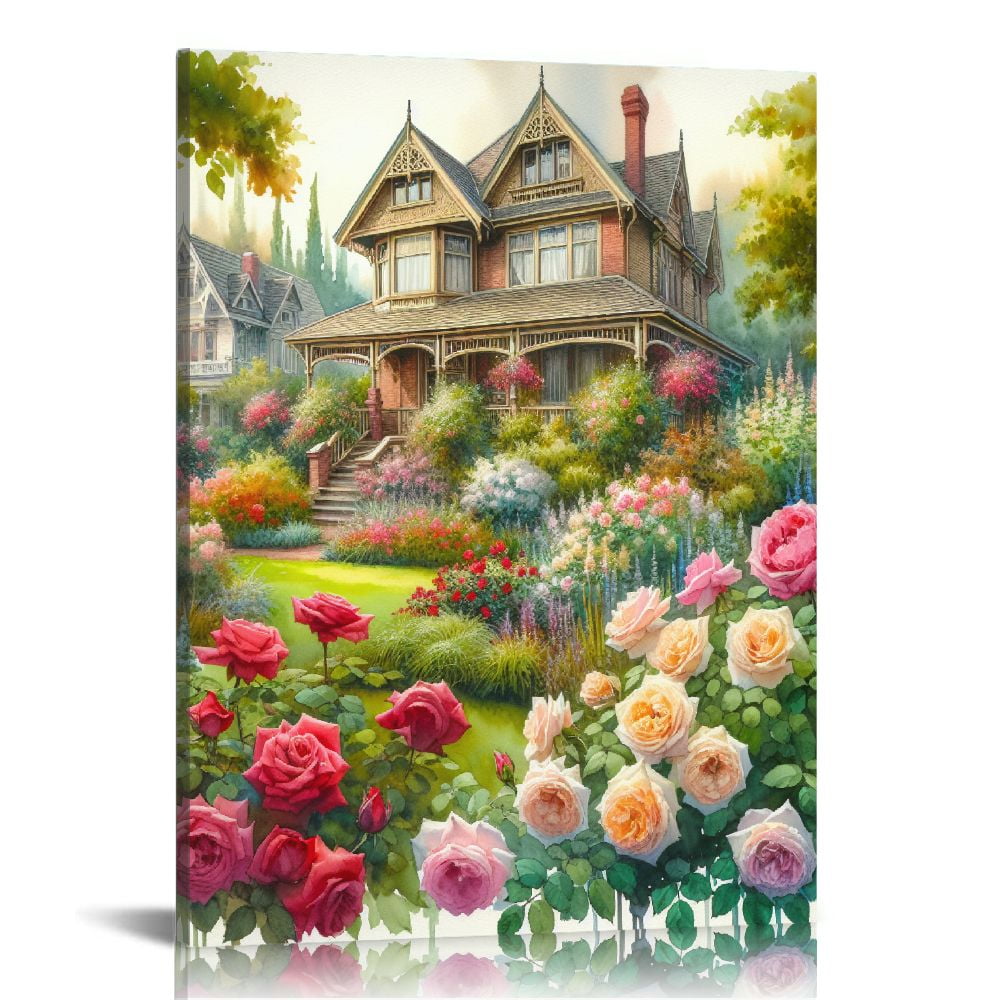 Rose Garden Wall Art, Summer Vintage Muted Print, Painting Print