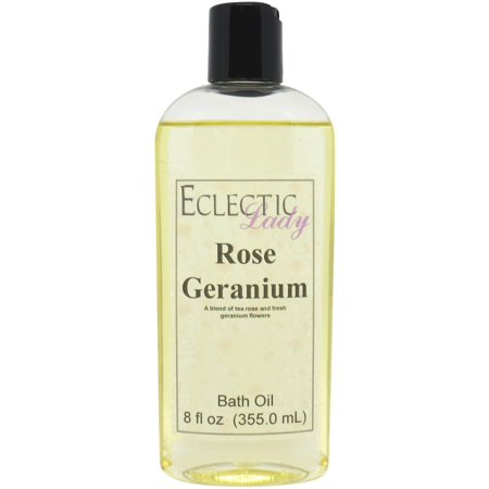 Rose Geranium Bath Oil - Scented Body Oil - Relaxing & Moisturizing Bathing Oil - Fragrance Body Oil For Dry & Rough Sensitive Skin - 8 oz