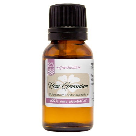 Rose Geranium Essential Oil - 1/2 fl oz (15 ml) Glass Bottle w/ Euro Dropper - 100% Pure Essential Oil by GreenHealth