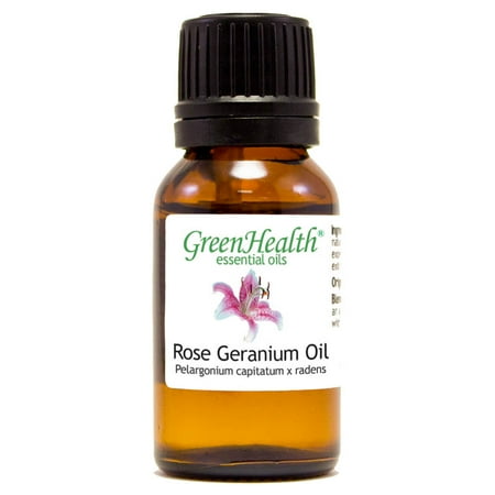 Rose Geranium Essential Oil - 1/2 fl oz (15 ml) Glass Bottle w/ Euro Dropper - 100% Pure Essential Oil by GreenHealth