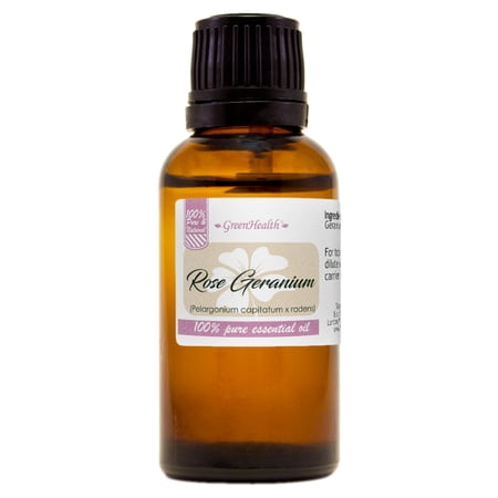 Rose Geranium Essential Oil - 1 fl oz (30 ml) Glass Bottle w/ Euro Dropper - 100% Pure Essential Oil by GreenHealth