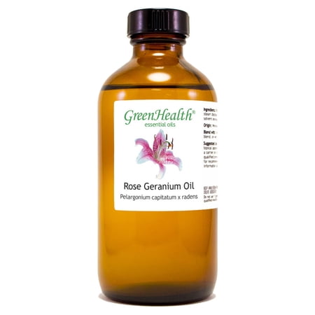 Rose Geranium Essential Oil - 8 fl oz (237 ml) Glass Bottle w/ Cap - 100% Pure Essential Oil by GreenHealth