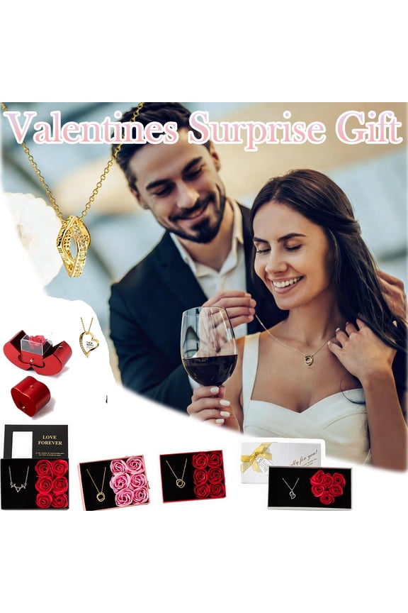 Rose Gift Box with Heart Necklace Ring and Mini Perfume, Romantic Preserved Rose Jewelry Gift Set for Valentines Day Christmas Birthday Anniversary, Elegant Present for Women Wife, HAODEJW