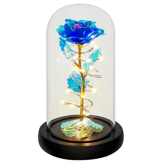 Rose Gift for Women, Colorful Artificial Flower Rose Gift, Forever Rose Flower Gift, Women Gifts Idea for Birthday Anniversary Glass Rose Home Decor (Blue)