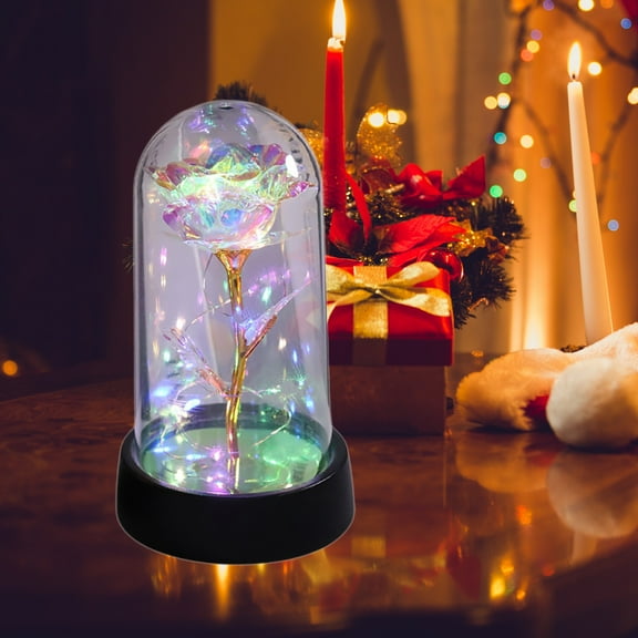 Rose Gifts for Women,Preserved Flower in Glass Dome with LED Lights,Long Lasting Romantic Bouquet for Mom Wife Girlfriend,Perfect Birthday Valentine’s Day Anniversary Christmas Decoration-E
