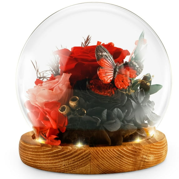 Rose in Glass Present Exquisite Flowers in Glass Dome with LED Light Decorative Light Up Flowers in Glass Red Flowers Inside the Glass Dome for Birthday Mother's Day Anniversary