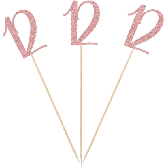 Rose Gold 12th Glitter Birthday Centerpiece Sticks, 12-Pack Number 12 Table Topper Anniversary Party Decorations
