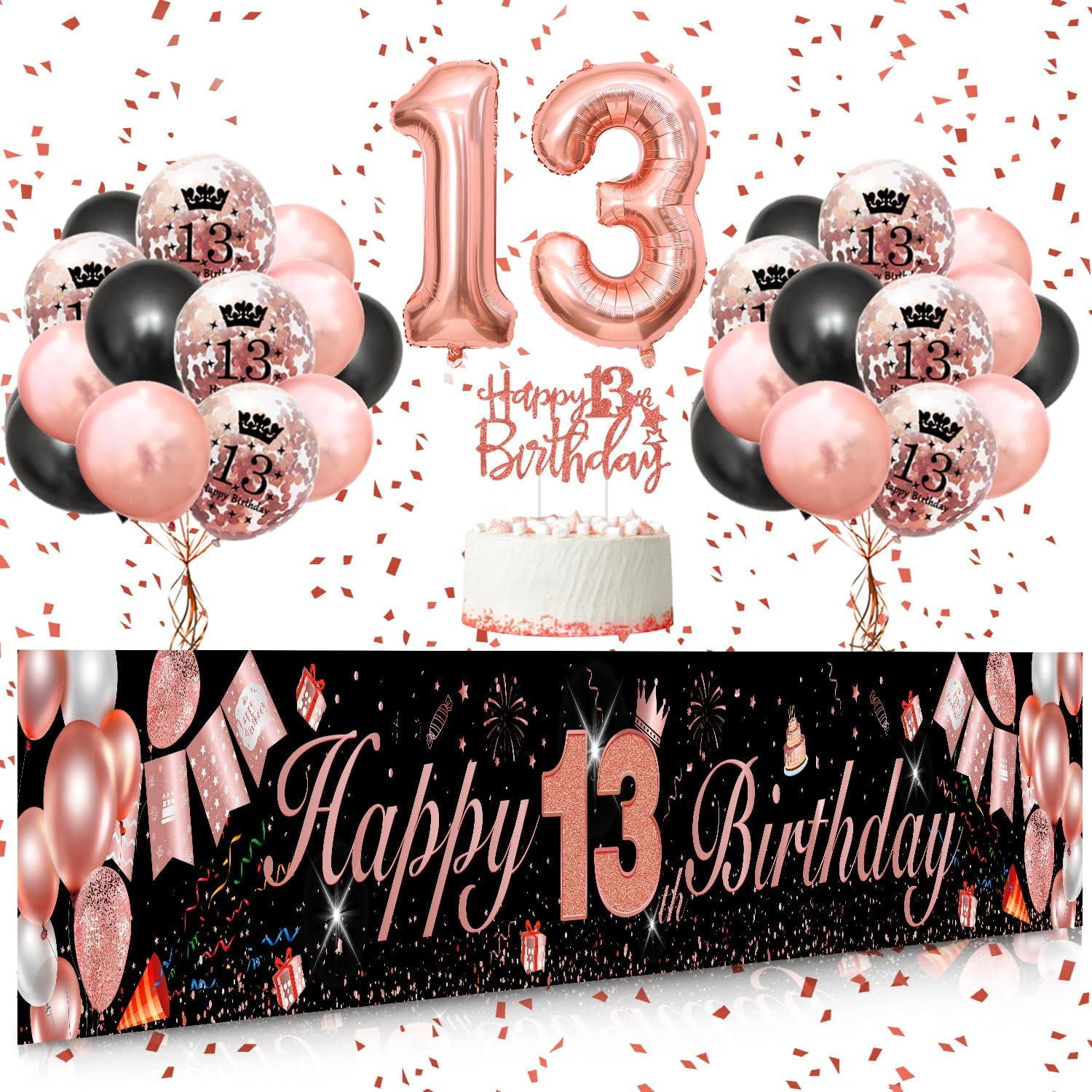9-Piece Rose Gold 13th Birthday Decorations Set - Honeycomb Centerpieces, Table Signs For Girls Party - View #13