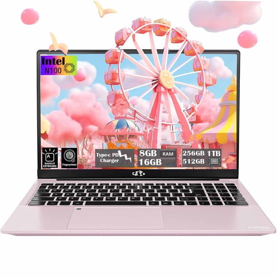 Newest Laptop, 15.6'' FHD Laptop Computerr Windows 11, Intel N100 Processor,8GB RAM 512 SSD, Wi-Fi 6, BT5.2, Fingerprint, Backlit keyboard(Pink)
