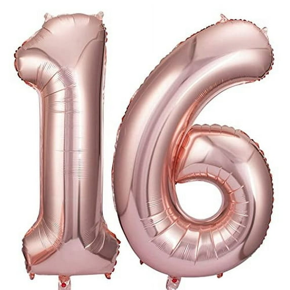 Rose Gold 16 Number Balloons Big Giant Jumbo Large Number 16 Foil Mylar Balloons for Girl Boy Men 16th Birthday Party Supplies 16 Anniversary Events Decorations