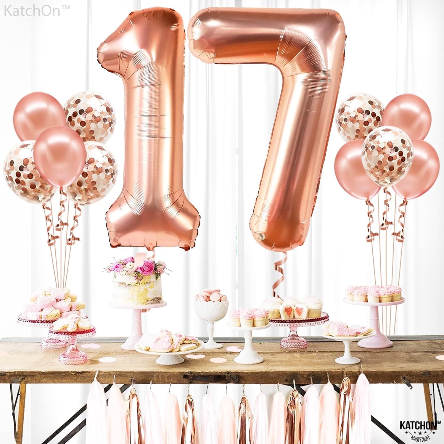 Rose Gold 17 Balloon Numbers Set - Big 32 Inch | Rose Gold 17 Balloons ...