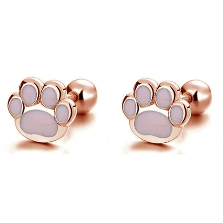Rose Gold 18G Puppy Dog Cat Paw Print Cartilage Stud Earrings for Women 925 Sterling Silver Animal Pet Tragus Sleeper Tiny Studs