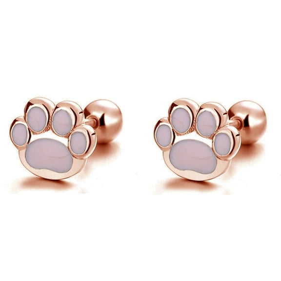 Rose Gold 18G Puppy Dog Cat Paw Print Cartilage Stud Earrings for Women 925 Sterling Silver Animal Pet Tragus Sleeper Tiny Studs