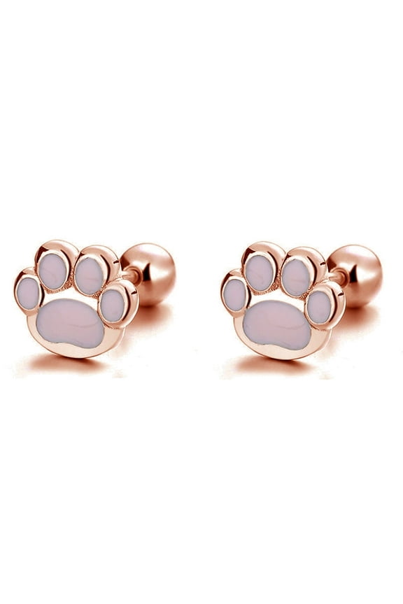 Rose Gold 18G Puppy Dog Cat Paw Print Cartilage Stud Earrings for Women 925 Sterling Silver Animal Pet Tragus Sleeper Tiny Studs