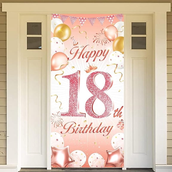 Rose Gold 21st Birthday Party Decoration for Girl, Rose Gold 16th Birthday Banner for Backdrop Door Decoration,16th Birthday Background Banner for Garden Table Wall Decoration, 185 x 90cm Fabric
