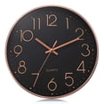 thumbnail image 1 of Rose Gold 3D Numerals Easy to Read Black Wall Clock Classic Elegant Modern Silent Quartz Clocks for Living Room Bedroom Office 12", 1 of 6