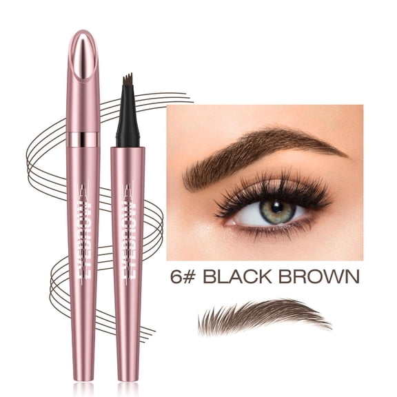 Rose Gold 4-Prong Eyebrow Pencil 1ml - Waterproof Microblading Effect - Creates Hair-Like Strokes - 24H Smudge Proof - For Brows/Beard (Black Brown)