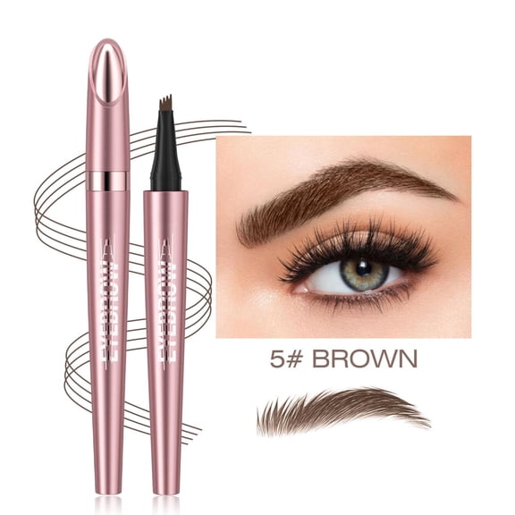 Rose Gold 4-Prong Eyebrow Pencil 1ml - Waterproof Microblading Effect - Creates Hair-Like Strokes - 24H Smudge Proof - For Brows/Beard (Brown)