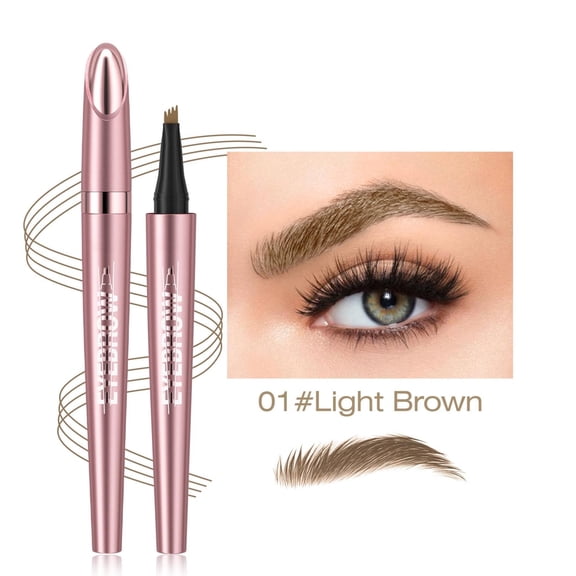 Rose Gold 4-Prong Eyebrow Pencil 1ml - Waterproof Microblading Effect - Creates Hair-Like Strokes - 24H Smudge Proof - For Brows/Beard (Light Brown)