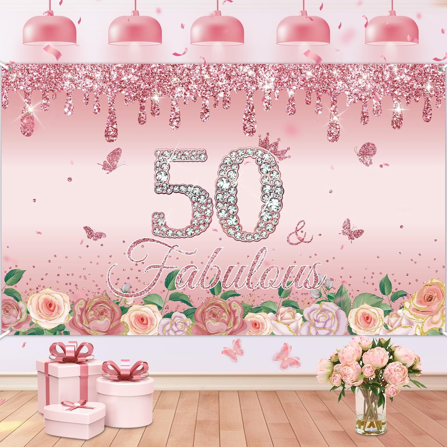 Extra Large Rose Gold 50th Birthday Banner – 300cm Fabulous 50 Party Decor For Indoor Outdoor Celebrations - View #8
