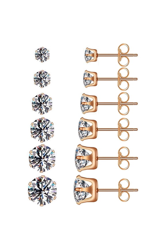Rose Gold 6 Pairs Crystal Cartilage Tiny Stud Earrings Set Cubic Zirconia 316L Stainless Steel Tragus Studs for Women Men