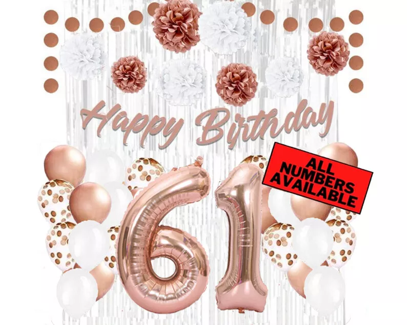 Rose Gold 61st Birthday Decorations for Girls - 40