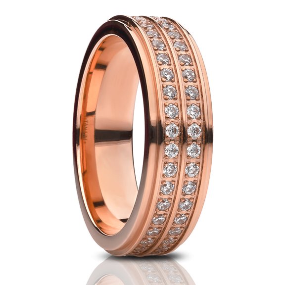 Rose Gold 6mm Titanium Wedding Ring,CZ Wedding Ring,Engagement Ring,Anniversary Ring,Titanium Wedding Band