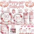 thumbnail image 1 of Rose Gold 90th Birthday Decorations for Women, Disposable Plates and Party Supplies Set, Serves 25 Guests, 1 of 7
