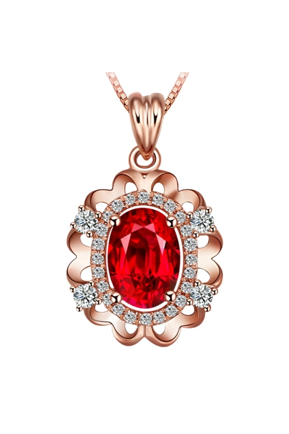 Rose Gold 925 Necklace Female Clavicle Chain Synthetic Ruby Pendant Simple Women's Jewelry