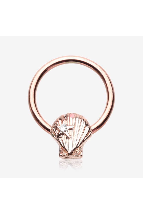 Rose Gold Ariel's Seashell Steel Captive Bead Ring