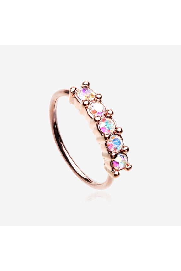 Rose Gold Aurora Multi-Gem Princess Prong Sparkles Bendable Hoop Ring