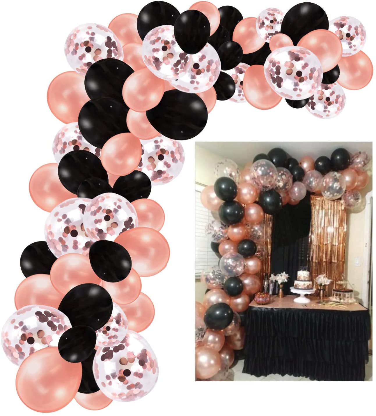 78 Pack Black Rose Gold Birthday Party Decoration Kit, Black Rose Gold  Confetti Balloons, Curtains, Paper Flowers, Hanging Swirl -  Norway