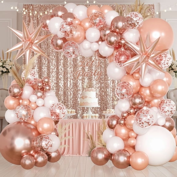 Rose Gold Balloon Arch Kit Garland, Rose Gold Birthday Decorations for Women Girls Birthday Baby Shower Bridal Shower Bachelorette Wedding Party Decorations