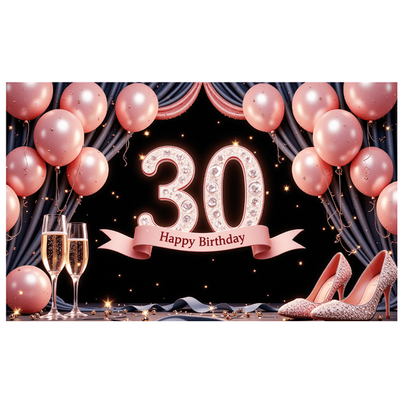 Rose Gold Balloon Birthday Banner Cake Decoration Celebration Banner for Anniversary Indoor Event