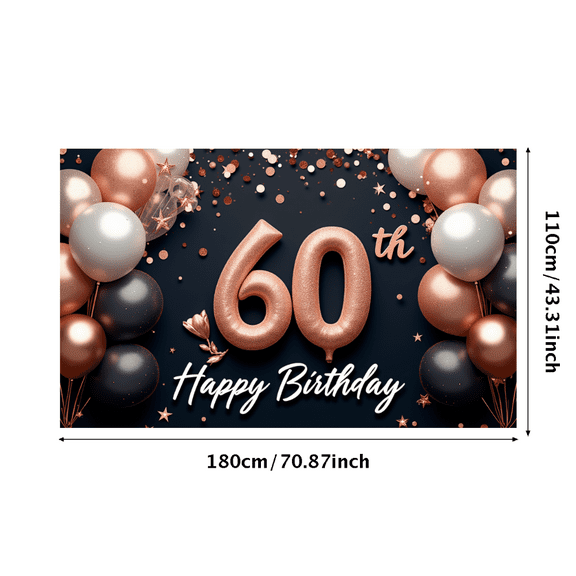 Rose Gold Balloon Happy Birthday Banner Decorative Stars Confetti 60th Celebration for Birthday Party Indoor Decoration Photo Shoot