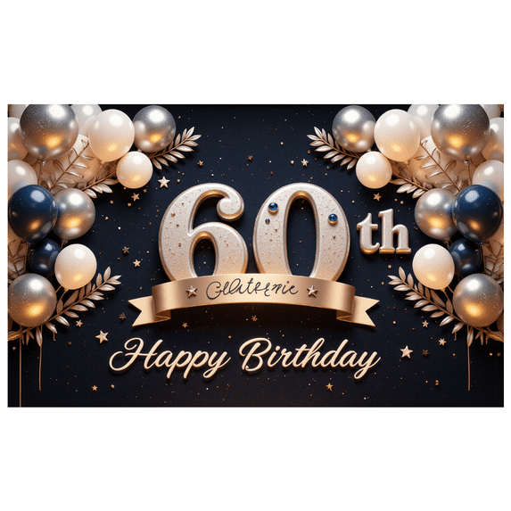 Rose Gold Balloon Happy Birthday Banner Decorative Stars Confetti 60th Celebration for Birthday Party Indoor Decoration Photo Shoot