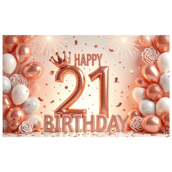 Rose Gold Balloon Happy Birthday Banner Flower Decoration Crown Design Celebration Banner for Birthday Party Indoor Decoration Photo Background