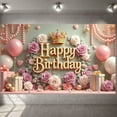 thumbnail image 1 of Rose Gold Banner Pink Roses Birthday Display Gold Crown Heart Balloons Celebration Backdrop for Birthday Party Women's Birthday Princess Theme Party, 1 of 9