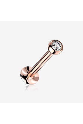Rose Gold Basic Gem Ball Top Threadless Push-In Steel Labret